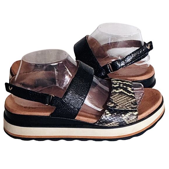 Wmns Vionic Brielle Ray Snakeskin Hook & Loop Sz 8 Black White Strappy Platform - Picture 4 of 8